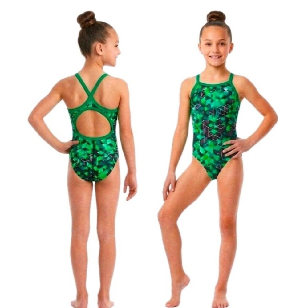 TYR Labrynth DiamondFit One Piece Swimsuit Keyhole Racerback Green Size 24 (7/8)